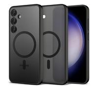 Tech Protect MagMat Coque de Protection magnétique Transparente pour Chargement sans Fil - en Silicone - Arrière en Polycarbonate Fin - Cadre en TPU - Compatible avec Samsung Galaxy S24 - Noir Mat