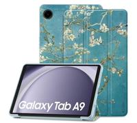 TECH PROTECT SmartCase - Étui de protection à rabat avec fonction support magnétique - Compatible avec Samsung Galaxy Tab A9 8.7 X110 / X115 - Fleurs blanches