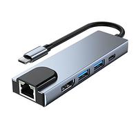 Tech-Protect V3-Hub Adaptateur 5 en 1 - Adaptateur USB-C avec 4K HDMI, 2X USB, USB-C, LAN RJ45 | pour Ordinateurs Portables avec Port USB Type-C | Gris