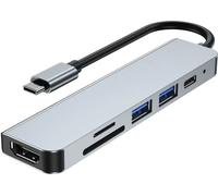 Tech-Protect V4 6 az 1-ben aluminium adaptateur HUB, USB Type-C - 2x USB 3.0, 1x USB Type-C, 1x HDMI, 1x MicroSD, 1x SD, gris