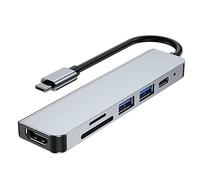 Tech-Protect V4-Hub Adaptateur 6 en 1 - Adaptateur USB-C avec 4K HDMI, 2 USB, Lecteur de Carte SD/TF, USB-C | pour Ordinateur Portable avec Port USB Type-C | Gris