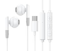 Tech Sense Lab Écouteurs Intra-auriculaires USB C, HiFi, Stéréo, Microphone, Contrôle du Volume, Blanc-3LT, Compatibles avec iPhone 16/16 Pro/15/Galaxy S24/S23/15