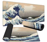 Tech Stor3 Tapis de souris XL Japanese Art La Grande Vague de Kanagawa Gaming Mouse Pad, 80 x 30 cm, avec base antidérapante en caoutchouc, ajustée et lisse, convient à chaque souris, clavier et