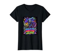 Tech War Cats Clash, Space Cats Illustration Graphic Cartoon T-Shirt Graphique avec Valeur, Femme, Noir, S
