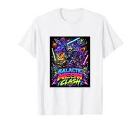 Tech War Cats Clash, Space Cats Illustration Graphic Cartoon T-Shirt Graphique avec Valeur, Homme, Blanc, M