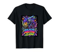 Tech War Cats Clash, Space Cats Illustration Graphic Cartoon T-Shirt Graphique avec Valeur, Homme, Noir, L