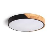 LEDKIA Plafonnier LED Rond Bois et Aluminium 24W CCT Sélectionnable Semi-Da | CCT Sélectionnable 2700-6500K | Métal et Bois, Noir, Ø418 mm