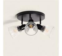 TechBrey Plafonnier Métal et Verre Aron 3 Spots Noir Noir