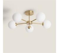LEDKIA LIGHTING Plafonnier Moonlight Brass Métal et Verre 5 spots Doré pour chambre, salon, cuisine