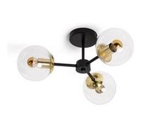 LEDKIA LIGHTING - Plafonnier Métal et Verre Wassily Gold 3 Spots | Compatible Ampoules E27 | Style Moderne | Diamètre 545 mm | Utilisation Intérieure, Noir, Métal