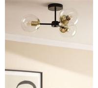 LEDKIA LIGHTING - Plafonnier Métal et Verre Wassily Gold 3 Spots | Compatible Ampoules E27 | Style Moderne | Diamètre 545 mm | Utilisation Intérieure, Noir, Métal