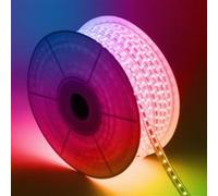 TechBrey Ruban LED RGB 220V SMD 60 LED/m BOBINE 50m 15W/m SILICONE FLEX Largeur 12mm Coupe 100cm IP67 Sans télécommande