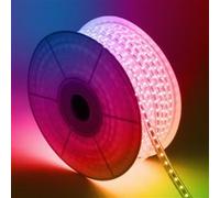 TechBrey Ruban LED RGB 220V SMD 60 LED/m BOBINE 50m 15W/m SILICONE FLEX Largeur 12mm Coupe 100cm IP67 Télécommande RF Blanc