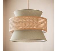 LEDKIA LIGHTING - Suspension Rotin et Tissu | Éclairage Ambiance Conviviale | Design Naturel et Élégant | Installation Facile | Polyvalent pour Intérieur, Vert Kaki, 1750 mm x 400 mm