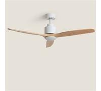 TechBrey Ventilateur de Plafond avec Éclairage Silencieux DC Merion Bois clair Télécommande Grand (plus de 20 m²) 132 cm Blanc Blanc / Bois