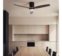 TechBrey Ventilateur de Plafond avec Éclairage Silencieux DC Pales en Bois Leros Bois foncé Télécommande Grand (plus de 20 m²) 132 cm Noir Noir