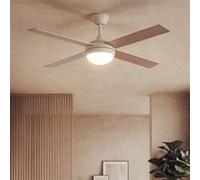 TechBrey Ventilateur de Plafond avec Éclairage Silencieux DC Pales en Bois Navy Evo Bois Télécommande Grand (plus de 20 m²) 132 cm Blanc Blanc / Bois