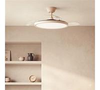 TechBrey Ventilateur de Plafond avec Éclairage Silencieux DC Pales rétractables Kleon Transparent Télécommande Petit (jusqu'à 10 m²) 105 cm Beige Beige