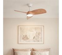 TechBrey Ventilateur de Plafond avec Éclairage Silencieux DC Poros Evo Bois Télécommande 90 cm Petit (jusqu'à 10 m²) Blanc Blanc / Bois