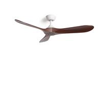 TECHBREY - Ventilateur de Plafond Silencieux | Moteur DC Économique | 6 Vitesses | IP44 Résistant à l'Eau | Fonction Été/Hiver, 132cm, Blanc & Bois, Télécommande Sans Lumière, ABS