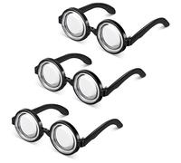 Techchii 3 Paires Lunettes Nerd, Lunettes de Magicien, Lunettes Rondes Sans Correction, pour Rétro, Drôles, pour Carnaval, Fête à Thème, Professeur Fou pour Grand-mère et Enfant (Noires)
