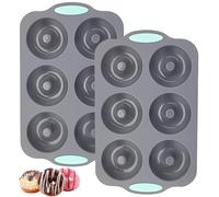 Techchii Lot de 2 moules à donuts, en silicone, avec 6 cavités, antiadhésif, pour la cuisson sans sucre, sans BPA, 28,5 x 17,8 x 2,5 cm, gris