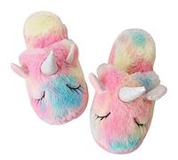 techcity Pantoufles licorne arc-en-ciel/pantoufles mignonnes en peluche pour filles / pantoufles confortables en peluche d'intérieur et d'extérieur pour enfants/meilleurs cadeaux licorne, Arc-en-ciel