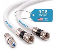 TechDirect Câble coaxial RG6 blanc de 30 cm - Internet haut débit, câble, antenne, satellite, haut débit faible résistance, câble coaxial RG6 à faible perte avec connecteurs extra durable