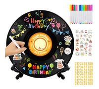 TECHEEL Décoration de table d'anniversaire, disque vinyle, livre d'or en vinyle, décoration de fête, alternative au livre d'or d'anniversaire, avec stylo et support, cadeau de fête, poster pour