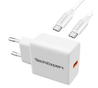 TechExpert Chargeur Rapide Power Delivery 20W Compatible iphone 15 15Pro 15Plus et Tous Smartphones et tablettes USB Type C (Blanc + Cable C/C)
