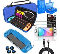 TECHGEAR 10en1 Switch Oled Ensemble d'accessoires - 1x Housse de protection de transport & rangement 1x étui souple 1x porte-cartes pour 24 cartes 4x Thumb Grip 2x Verre trempé et 2 Mètre USB Câble