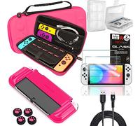 TECHGEAR 10en1 Switch Oled Ensemble d'accessoires - 1x Housse de protection de transport & rangement 1x étui souple 1x porte-cartes pour 24 cartes 4x Thumb Grip 2x Verre trempé et 2 Mètre USB Câble