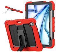 TECHGEAR ArmourSHIELD Coque Compatible avec Apple iPad Air 11 (M3 2025 / M2 2024), Robuste et intégrale, Anti Choc, avec Support Pliable et Protection d'écran, Etui l'école et Le Travail, Rouge