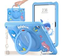TECHGEAR BubblyToons Coque motif dauphin pour iPad 11" A16 (11e génération 2025) et 11" (10e génération 2022) - Coque amusante résistante aux chocs pour enfants avec support à 360°, poignée en anneau