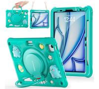 TECHGEAR BubblyToons Enfants Coque pour Apple iPad Air 11 (M3 2025 / M2 2024) Air 4 et 5 Gen 10,9 pouces, iPad Pro 11 (2018-2022) - Souple et robuste - Avec support et anneau de maintien - Dinosaure