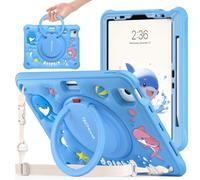 TECHGEAR BubblyToons Enfants Coque pour Apple iPad Air 11 (M3 2025 / M2 2024) Air 4 et 5 Gen 10,9 pouces, iPad Pro 11 (2018-2022) - Souple et robuste - Avec support et anneau de maintien - Dauphin