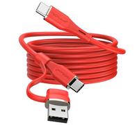 TECHGEAR Câble de charge 2 en 1 100 W USB A/C vers USB C en silicone souple 5 A sans nœuds compatible avec MacBook Pro/Air, iPad Air/Pro 2024, iPhone 16, Galaxy S25 Ultra, PS5, Switch (2 m)