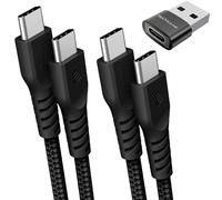 TECHGEAR Câble de Chargeur USB C vers USB C 60 W (1 M + 2 M + Adaptateur) Câble C vers C tressé Solide Câble de données de Type C à Charge Rapide Compatible avec iPhone 15, iPad Pro 2022, MacBook Pro