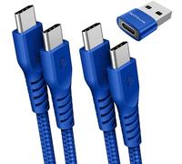 TECHGEAR Câble de chargeur USB C vers USB C 60 W (1 M + 2 M + adaptateur) Câble C vers C tressé solide Câble de charge rapide de type C Compatible avec iPhone 15, iPad Pro 2022, MacBook Pro, Samsung S