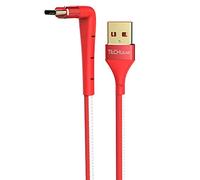 TECHGEAR Câble USB C 2 en 1 [1M], Câble à Angle Droit 90° Charge Rapide & Support Téléphone Compatible Huawei P30, Moto G7, Samsung S10 S9 A20e A40 A50 A70, Pixel 3, Xperia 10, Honor 20 etc [Rouge]