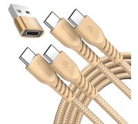 TECHGEAR Câble USB C vers USB C 60 W (Lot de 3) 1m+1m+1x adaptateur, Câble tressé de Type C vers C Charge Rapide Compatible avec iPhone 15, iPad Pro, MacBook, Samsung S24/S23/A14/A15 etc