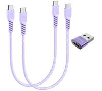 TECHGEAR Câble USB C vers USB C 60 W (Lot de 3) 30cm+30cm+adaptateur, Câble tressé de Type C vers C Charge Rapide Compatible avec iPhone 15, iPad Pro, MacBook, Samsung S24/S23/A14/A15/A25/A55, etc.