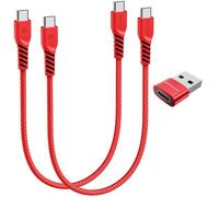 TECHGEAR Câble USB C vers USB C 60 W (Lot de 3) 30cm+30cm+adaptateur, Câble tressé de Type C vers C Charge Rapide Compatible avec iPhone 15, iPad Pro, MacBook, Samsung S24/S23/A14/A15/A25/A55, etc.