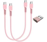 TECHGEAR Câble USB C vers USB C 60 W (Lot de 3) 30cm+30cm+adaptateur, Câble tressé de Type C vers C Charge Rapide Compatible avec iPhone 15, iPad Pro, MacBook, Samsung S24/S23/A14/A15/A25/A55, etc.