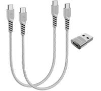 TECHGEAR Câble USB C vers USB C 60 W (Lot de 3) 30cm+30cm+adaptateur, Câble tressé de Type C vers C Charge Rapide Compatible avec iPhone 15, iPad Pro, MacBook, Samsung S24/S23/A14/A15/A25/A55, etc.