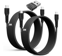 TECHGEAR Câble USB C vers USB C 60 W (Lot de 3) 3m+3m+1x adaptateur, Câble tressé de Type C vers C Charge Rapide Compatible avec iPhone 15, iPad Pro, MacBook, Samsung S24/S23/A14/A15 etc