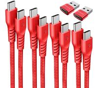 TECHGEAR Câble USB C vers USB C 60 W (Lot de 6) 30cm,1m,2m,3m,2x adaptateurs, Câble tressé de Type C vers C Charge Rapide Compatible avec iPhone 15, iPad Pro, MacBook, Samsung S24/S23/A14/A15 etc