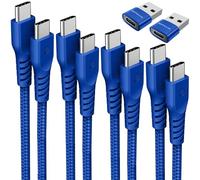TECHGEAR Câble USB C vers USB C 60 W (Lot de 6) 30cm,1m,2m,3m,2x adaptateurs, Câble tressé de Type C vers C Charge Rapide Compatible avec iPhone 15, iPad Pro, MacBook, Samsung S24/S23/A14/A15 etc