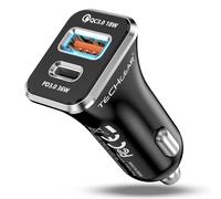 TECHGEAR Chargeur de voiture USB C 54 W 12 V/24 V [PD 36 W + QC3.0 18 W] Adaptateur USB double port pour iPad, tablettes, iPhone 17/16/15/14, Galaxy S26/S25, Pixel, Android et plus encore