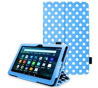 TECHGEAR Coque Compatible avec Amazon Fire HD 8 2024, HD 8 Plus Protection en Cuir PU avec Prise Main avec Fonction Mise en Veille pour Tablette Fire HD8 (14ème 12ème 10ème Génération) Bleu Polka Dot